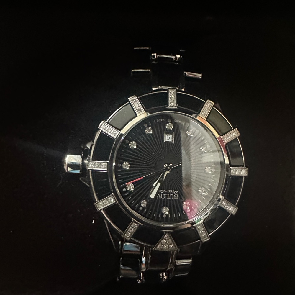 Bulova Black and Silver Crystal Watch
